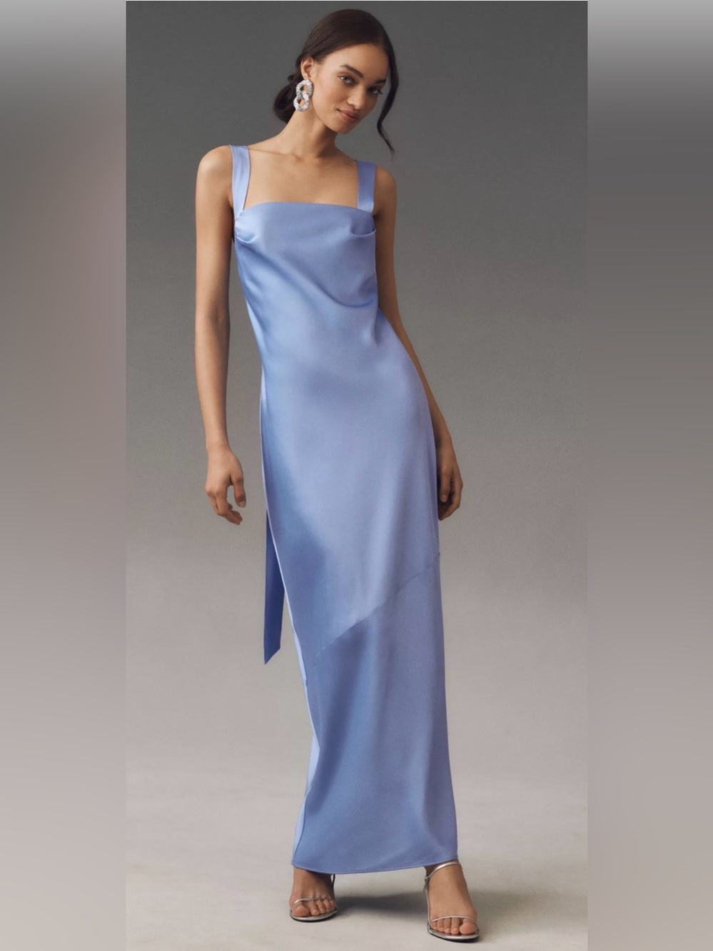 Satin Light Blue Maxi Dress with Wide Straps
